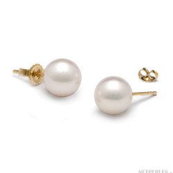 Boucles d'Oreilles Or 18k perles de culture d'Akoya blanches 8,0 à 8,5 mm