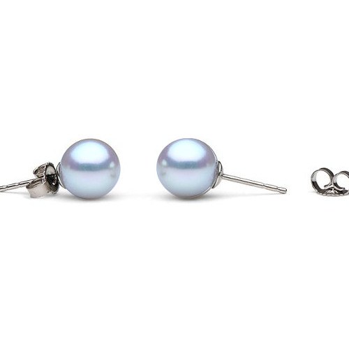 Boucles d'Oreilles en perles d'Akoya bleu argentées 7,5 à 8 mm AAA