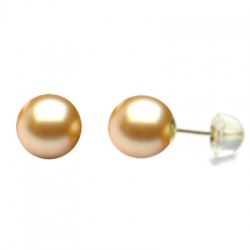 Boucles d'Oreilles perles dorées des Philippines 8-9 mm AAA or 18k et silicone