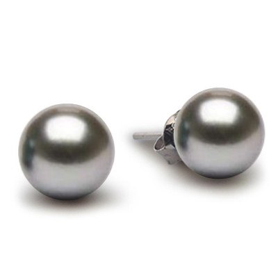 Boucles d'Oreilles Or Gris 18k perles de culture de Tahiti de 9 à 10 mm AAA