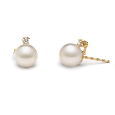 Boucles d'Oreilles perles Akoya blanches et Diamants 7 à 7,5 mm AAA Or Gris 14k