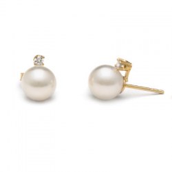 Paire de boucles d'Oreilles perles Akoya blanches et Diamants 8,0 à 8,5 mm