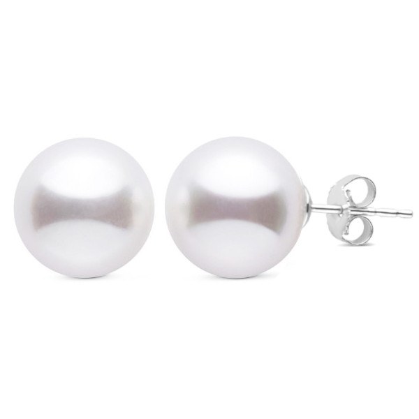 Paire de boucles d'Oreilles Or 14k perles d'Australie Blanches 12 à 13 mm AAA