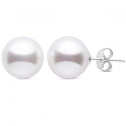 Paire de boucles d'Oreilles Or 14k perles d'Australie Blanches 10 à 11 mm AAA