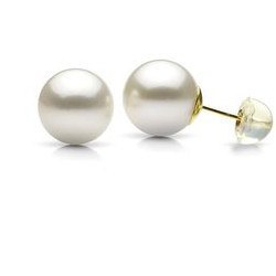 Boucles d'Oreilles de perles d'Eau Douce blanches 5-6 mm AAA Or 14k et silicone