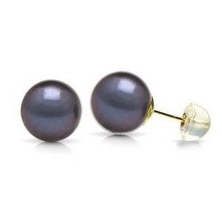 Boucles d'Oreilles Or 18k de perles d'eau douce noires 5 à 6 mm AAA