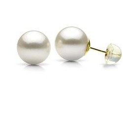 Paire de boucles d'Oreilles en Or 18k silicone perles d'eau douce blanches 7 à 8 mm AAA