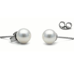Boucles d'Oreilles or 14k perles d'eau douce blanches 6 à 7 mm AAA (rondes)