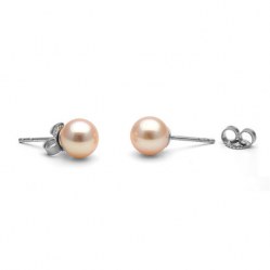 Paire de boucles d'Oreilles Or Gris 14k perle d'Eau Douce Pêche 6-7 mm AAA (rondes)