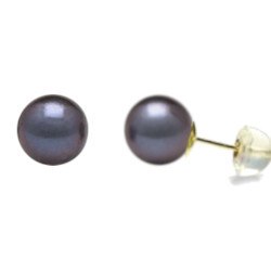 Paire de boucles d'Oreilles en Or 18k silicone perles d'Eau Douce Noires 6 à 7 mm AAA