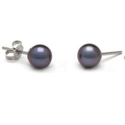 Paire de boucles d'Oreilles en Or 18k perles d'Eau Douce Noires 6 à 7 mm AAA