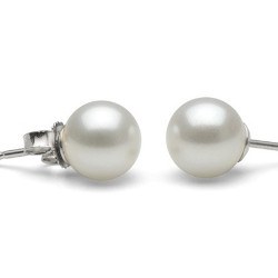 Paire de boucles d'Oreilles en Or 18k perles d'eau douce blanches 7 à 8 mm AAA