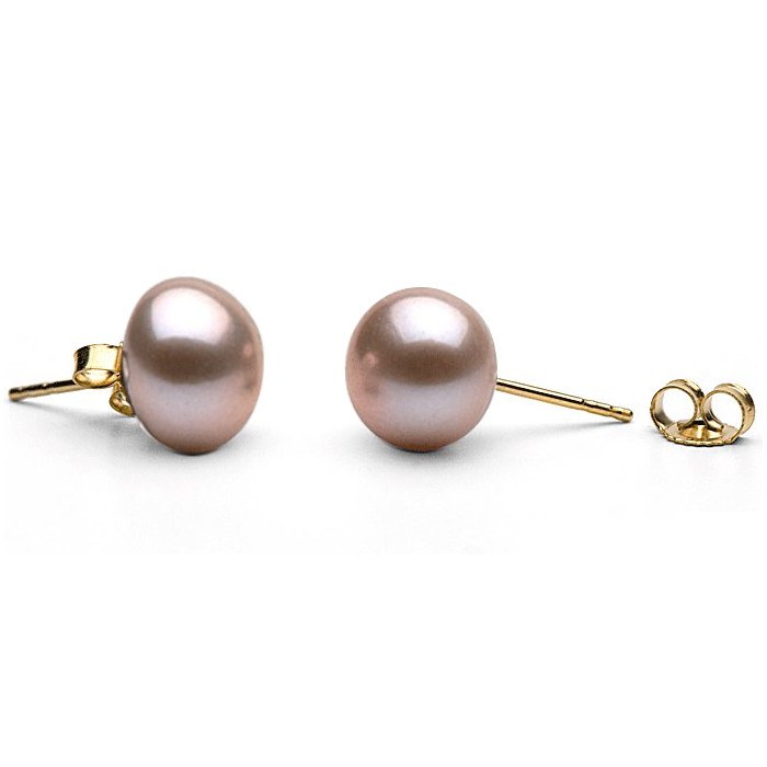 Paire de boucles d'Oreilles or 14k perles Eau Douce Lavande 7 à 8 mm AA+ (bouton)