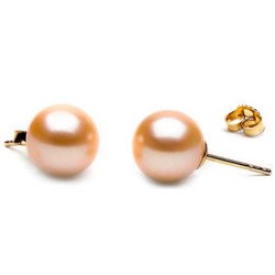 Paire de boucles d'Oreilles Or 18k perles d'Eau Douce Pêches 7 à 8 mm AAA