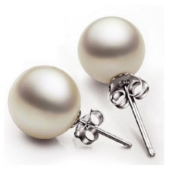 Boucles d'Oreilles Argent 925 perles d'eau douce Blanches 9-10 mm AAA