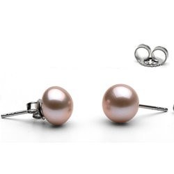 Paire de boucles d'Oreilles Or 14k perles d'eau douce Lavande 8 à 9 mm AA+ (bouton)