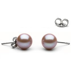 Paire de boucles d'Oreilles or 14k perles d'eau douce Lavande 8 à 9 mm AAA (rondes)