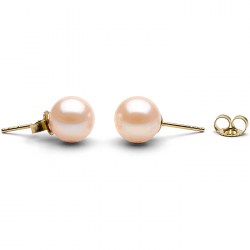 Boucles d'Oreilles or jaune 14k perles d'eau douce Pêche 8 à 9 mm AAA (rondes)