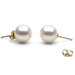 Boucles d'Oreilles Or 14k perles d'eau douce Blanches 9 à 10 mm AAA