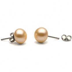 Paire de boucles d'Oreilles de perles d'eau douce 10 à 11 mm Pêche, AA+ (bouton)