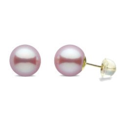 Paire de boucles d'Oreilles Or 18k silicone perles d'Eau Douce Lavande 7 à 8 mm AAA