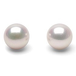 Boucles d'Oreilles or 18k perles d'Akoya HANADAMA blanches 7,5 à 8,0 mm