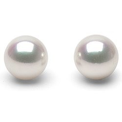Boucles d'Oreilles or 18k perles d'Akoya HANADAMA blanches 8,5 à 9,0 mm