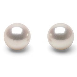 Boucles d'Oreilles or 18k perles d'Akoya HANADAMA blanches 9 à 9,5 mm