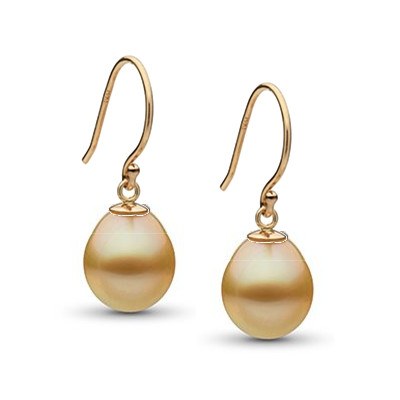 Boucles d'oreilles Or 18k avec perles gouttes dorées des Philippines AAA