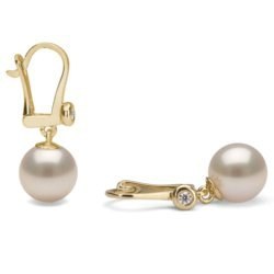 Boucles d'Oreilles Or 18k Dormeuses avec Diamant en perles d'Akoya blanches