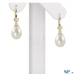 Boucles d'Oreilles Or 18k avec diamants perles d'Eau Douce Goutte AAA