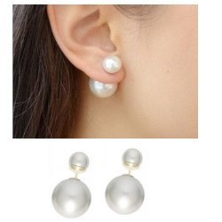 Boucles d'Oreilles Or 18k Recto Verso Perles d'Eau Douce rondes AAA