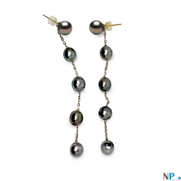Boucles d'Oreilles de perles de Tahiti AAA et Baroques de 8-9 mm Or 18k