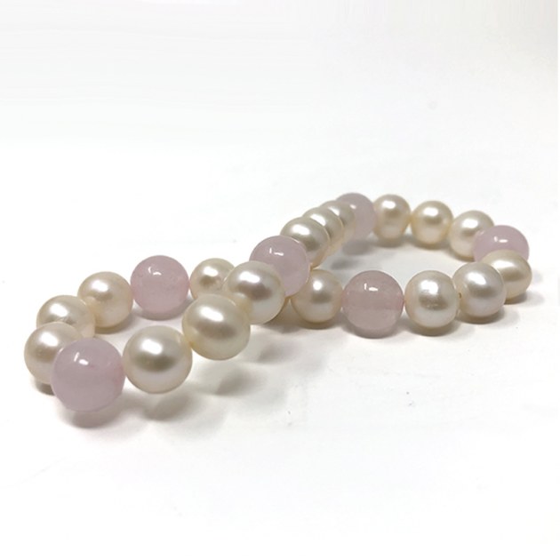 Bracelet Gourmette Luxe Avec Perles D'eau Douce Roses Et Blanches - Bijou Neuf Avec étiquettes