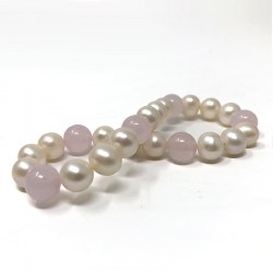 Bracelet perles de culture d'Eau Douce blanches et pierres Crystal Rose