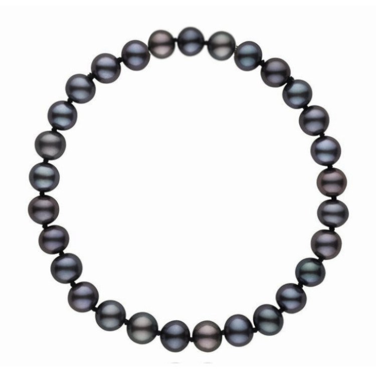 Bracelet de perles d'eau douce noires 6 à 7 mm sur fil élastique