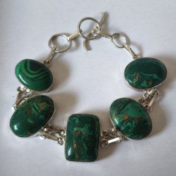 Bracelet Ancien en Malachite et Argent 925 de 18 ou 19 cm