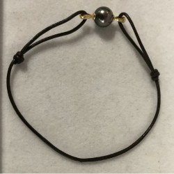 Bracelet cordon de cuir noir Or 18k Perle de Tahiti 8-9 mm AAA