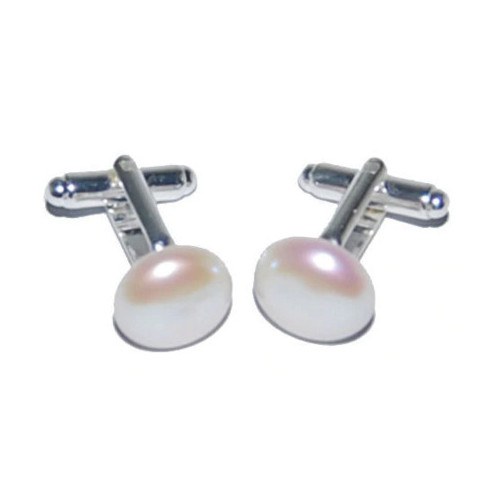 Boutons de manchette en Argent 925 pour homme avec perles d'eau douce plates blanches de 15 mm