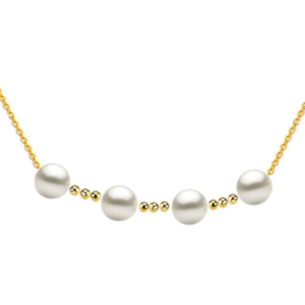 Collier 4 perles de culture d'Akoya 8,5-9 mm AAA avec 9 billes de 4 mm en Or 18k