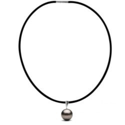 Collier en Caoutchouc Ø 5 mm 45 cm, avec pendentif ARGENTUM et Perle de Tahiti