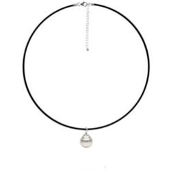 Collier en Caoutchouc Ø 1.3 mm, 42 cm, pendentif Mignon Argent 925 Perle Baroque d'Australie Blanche