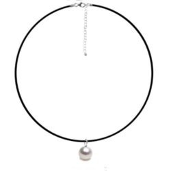 Collier en caoutchouc reglable et pendentif Argent 925 et Perle d'Eau Douce