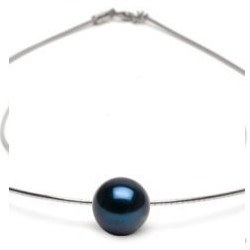 Pendentif Perle d'Akoya Noire AAA sur câble 42 cm, Ø 1 mm, en argent