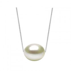 Pendentif Perle d'eau douce forme ovale 9-10 mm AAA sur chaine or 14k
