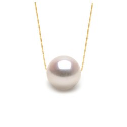 Perle d'Akoya 9-9,5 mm AAA blanc argent sur chaine Or Jaune 18k de 45 cm