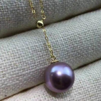 Collier Lariat 42+3 cm sur chaine or jaune 14k avec Perle Edison d'eau douce 10-11 mm AAA