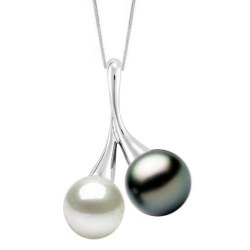 Pendentif Argent 925 Perles noire Tahiti & blanche Doucehadama 