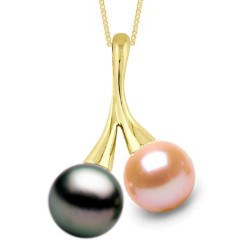 Pendentif or 18k et deux perle Tahiti 9-10 mm AAA et DOUCEHADAMA pêche 9-10 mm