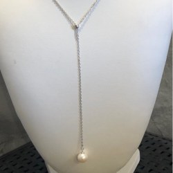 Collier Lariat sur chaine en Argent 925 Perle blanche d'eau douce de 8-9 mm DOUCEHADAMA